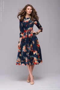 Купить Синее платье миди с цветочным принтом в магазине женской одежды в Воронеже