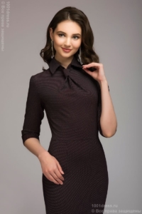 Бордовое платье-футляр с имитацией галстука в Воронеже