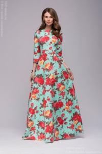 Длинное платье мятного цвета с цветочным принтом купить в Воронеже в магазине