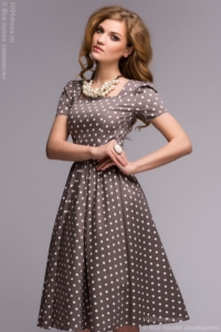 Платье цвета мокко в горошек в стиле ретро купить в Воронеже