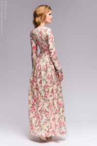 Купить Ванильное платье макси с цветочным принтом и длинными рукавами в магазине женской одежды в Воронеже