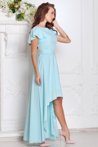 Заказать Вечернее платье ментолового цвета с асимметричной юбкой и короткими рукавами с бесплатной доставкой по России