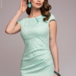Платье-футляр мятного цвета в горошек dm00204mn-1
