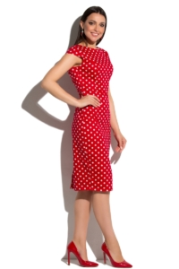 Красное платье-футляр из хлопка в белый горошек с вырезом на спине купить в интернет-магазине