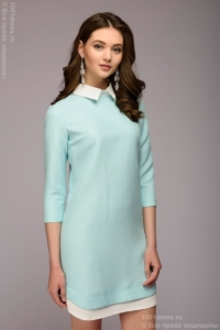 Платье-рубашка свободного кроя с голубым принтом и белой отделкой купить в Воронеже