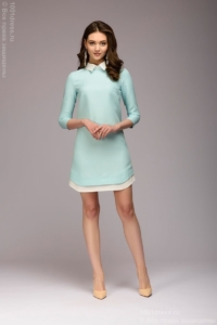 Платье-рубашка свободного кроя с голубым принтом и белой отделкой купить в интернет-магазине
