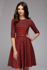 Красное платье мини с принтом "шотландская клетка" купить в Воронеже