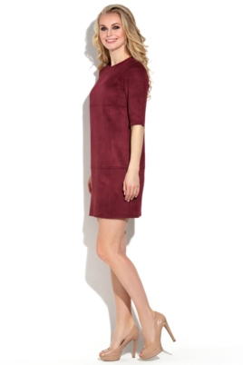 Платье бордового цвета длины мини из эко-замши купить в интернет-магазине