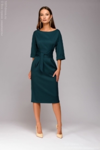 Зеленое платье миди с широким поясом купить в интернет-магазине