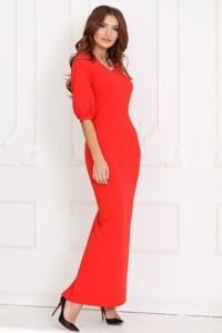 Длинное красное платье по фигуре с разрезом сзади и пышными рукавами купить в Воронеже