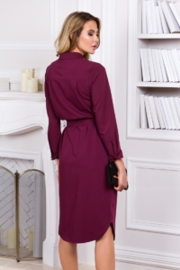 Купить Платье-рубашка длины миди бордового цвета с длинными рукавами в магазине женской одежды в Воронеже