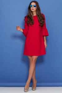 Красное платье мини свободного кроя с воланами на рукавах купить в интернет-магазине