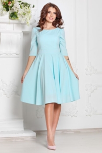 Платье миди ментолового цвета с пышной юбкой и рукавами 3/4 купить в интернет-магазине