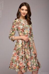Платье мини с оранжевым цветочным принтом из жаккарда купить в Воронеже