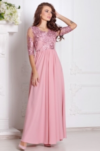 Вечернее платье цвета пыльная роза с пышной юбкой и кружевным верхом купить в интернет-магазине
