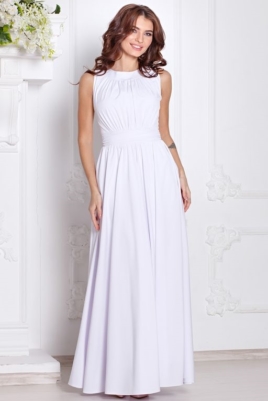 Вечернее платье в пол белого цвета с пышной юбкой без рукавов купить в интернет-магазине