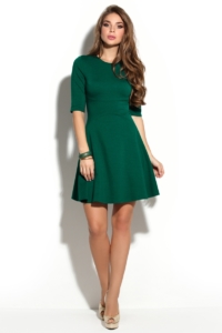 Зеленое платье мини с расклешенной юбкой и рукавами 3/4 купить в интернет-магазине