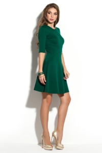 Заказать Зеленое платье мини с расклешенной юбкой и рукавами 3/4 с бесплатной доставкой по России