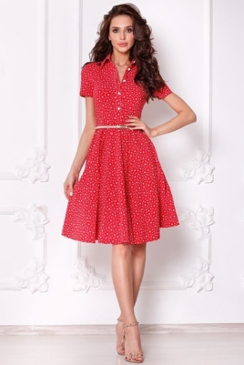 Красное платье миди с рубашечным верхом и морским принтом купить в интернет-магазине
