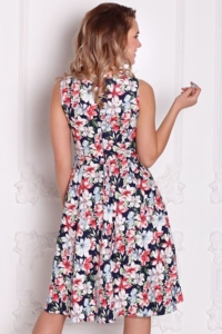 Заказать Темно-синее платье миди с цветочным принтом без рукавов в интернет-магазине