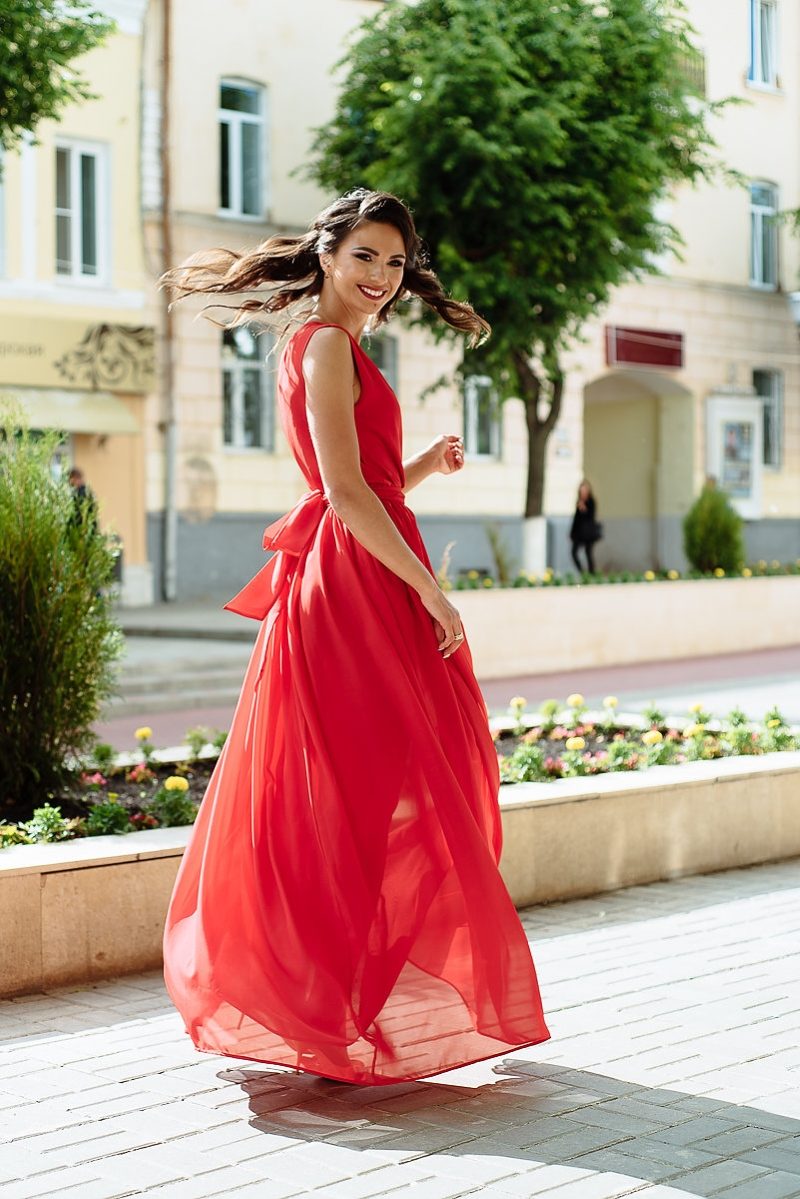 Купить Красное платье в пол в греческом стиле из шифона с бесплатной доставкой