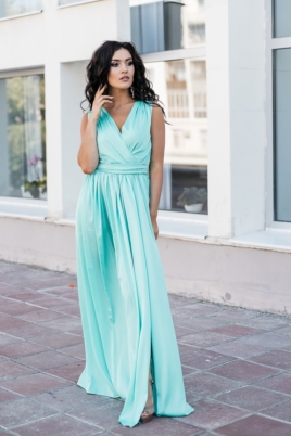 Мятное платье в пол в греческом стиле из шелка купить в интернет-магазине