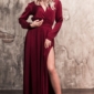 Вишневое платье в пол в греческом стиле с длинными рукавами купить в интернет-магазине