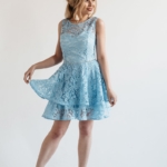 Голубое кружевное платье мини без рукавов с пышной юбкой zd00380lb-1