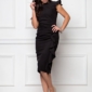 Платье-футляр черного цвета длины миди с драпировкой и воланами купить в интернет-магазине