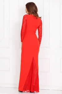 Вечернее красное платье прямого кроя с отделкой гипюром заказать с примеркой