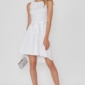 Белое платье из жаккарда с асимметричной юбкой и вырезом на спине купить в интернет-магазине