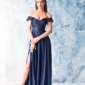 Длинное вечернее платье-корсет темно-синего цвета с разрезом на юбке купить в интернет-магазине