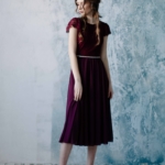 Коктейльное платье миди вишневого цвета с вырезом на спине zd00296ch-1