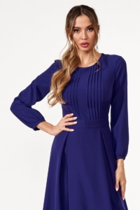 Темно-синее платье миди с расклешенной юбкой и длинными рукавами заказать с примеркой